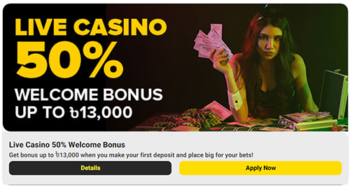 live casino welcome bonus